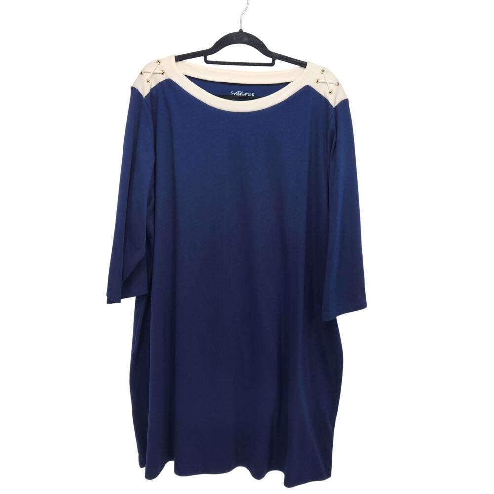 Cali & York Navy Plus Pullover Dress with Laced‎ 3/4 Sleeve Women's 3X